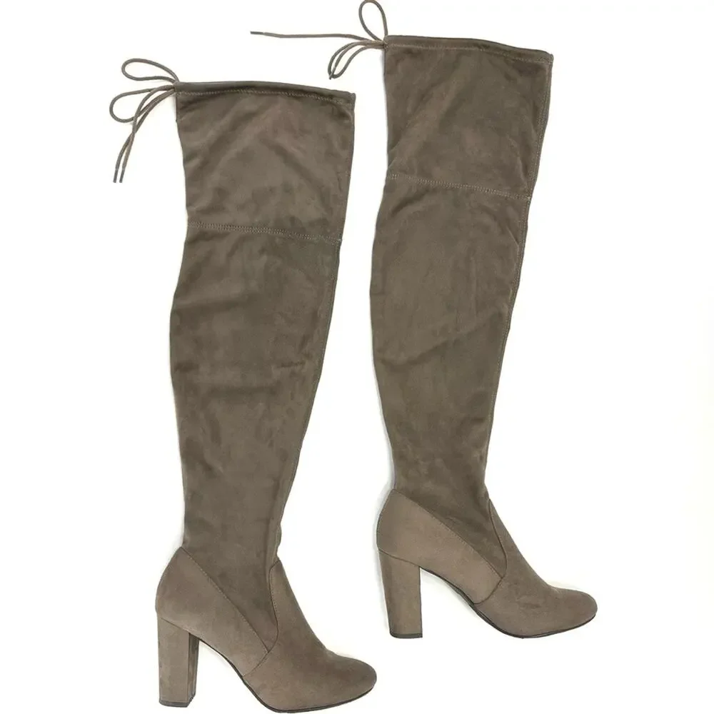 Heart In D Tan Thigh-High/Over-The-Knee Boot Size 8.5 Stretchy Block High Heel